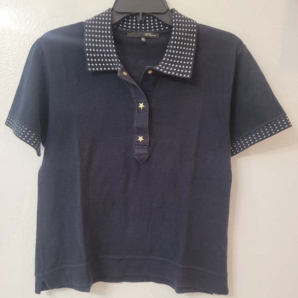 Les Copains Navy Top with Star Accents Made In Italy Size 46/M - Picture 2 of 8